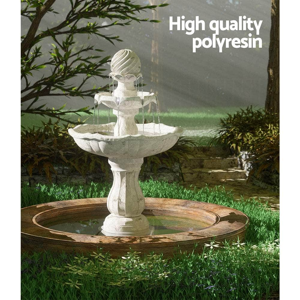 Solar Water Feature 3-Tier Fountain with Pump Kit Bird Bath 93CM Ivory