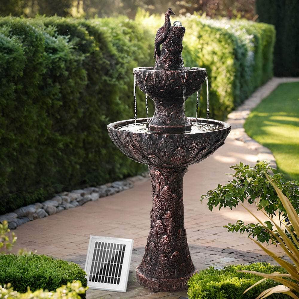 Solar Water Feature Tier Fountain with Pump Kit Bird Bath 106CM Peacock