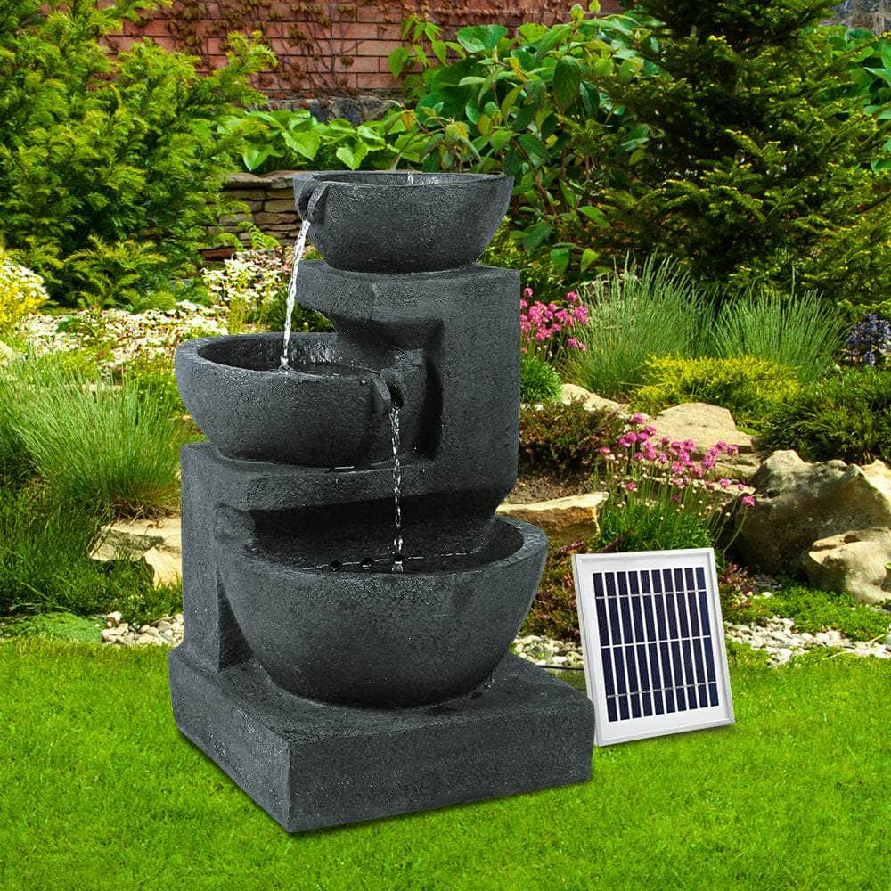 Solar Water Feature With Led Lights 3-Tier Bowls 60Cm