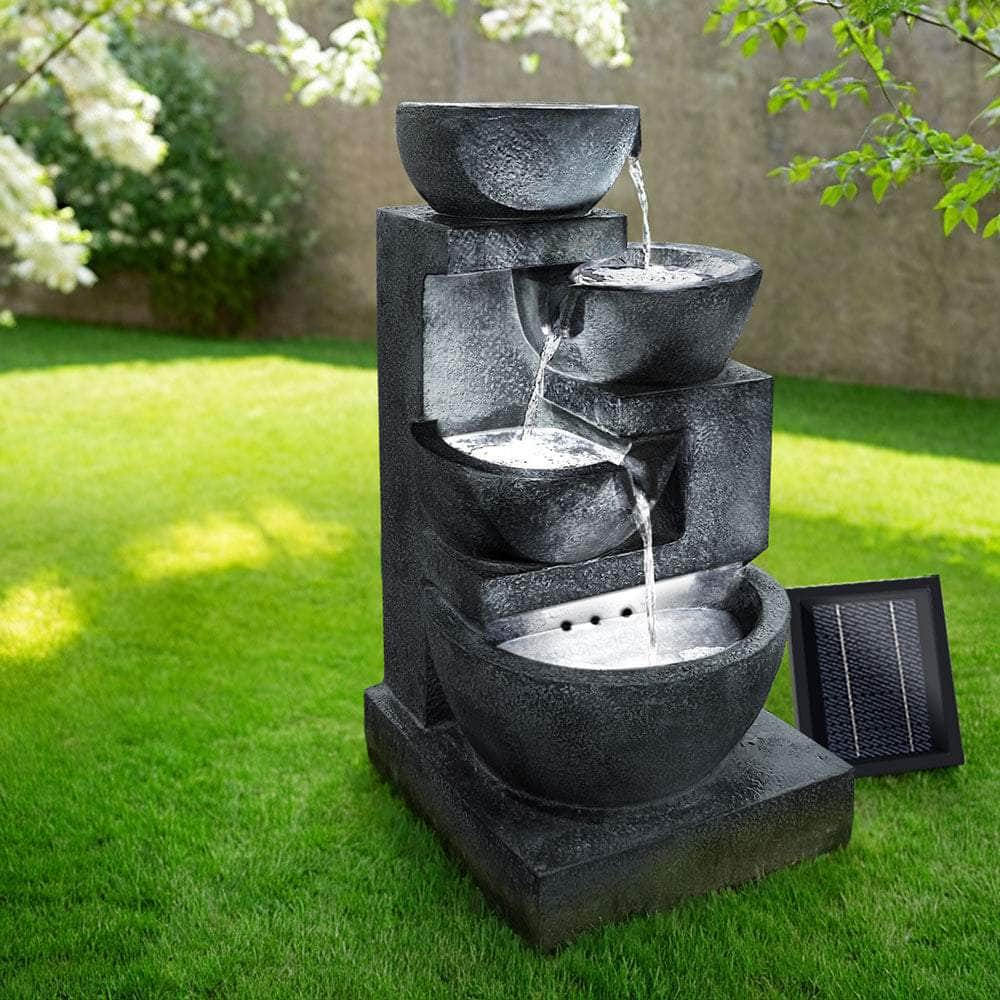 Solar Water Feature With Led Lights 4-Tier Blue 72Cm