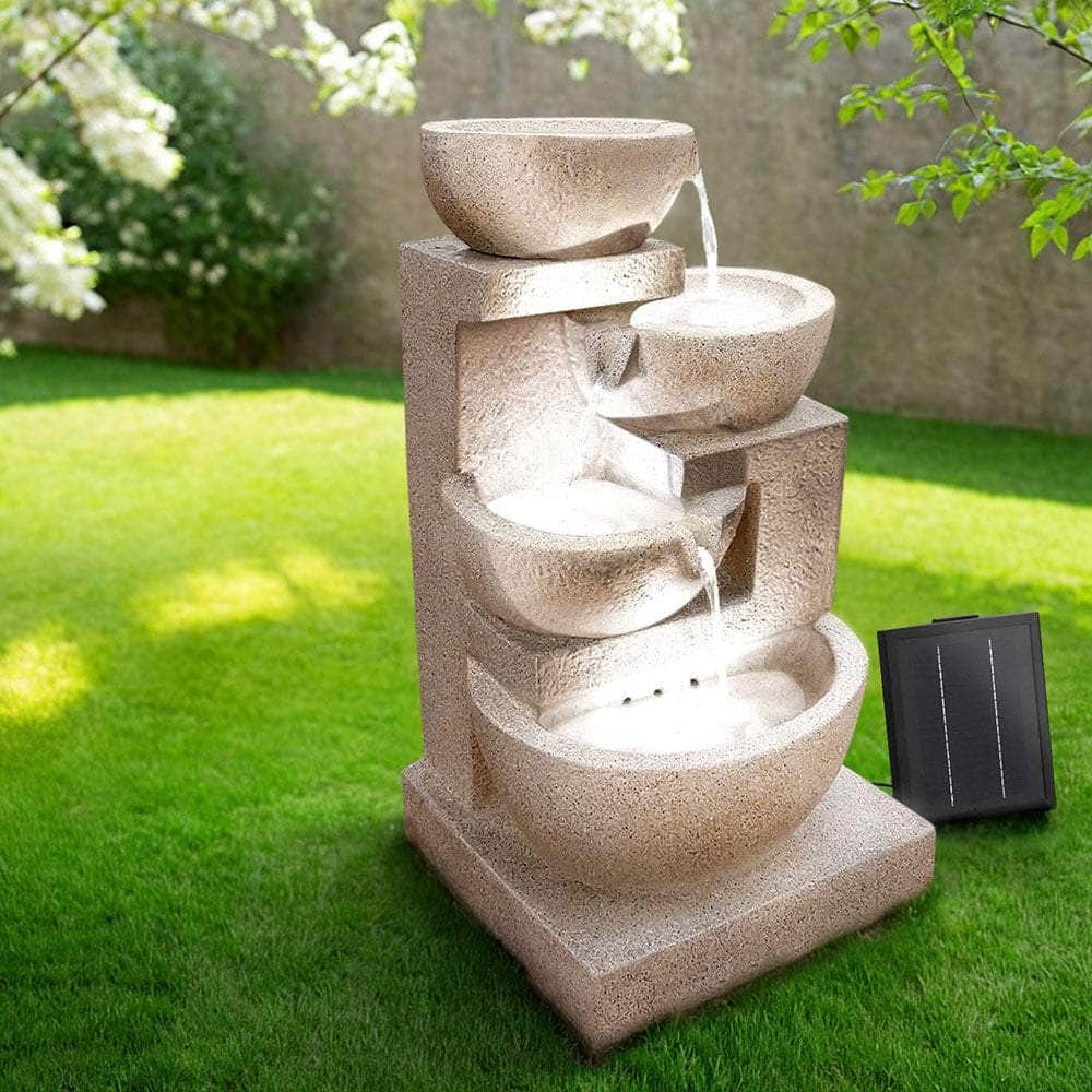 Solar Water Feature With Led Lights 4-Tier Sand 72Cm