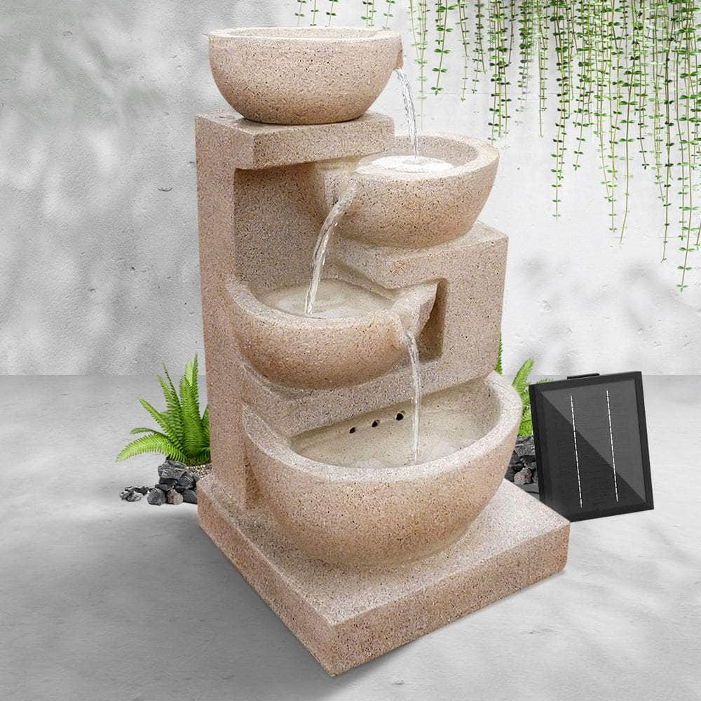 Solar Water Feature With Led Lights 4-Tier Sand 72Cm