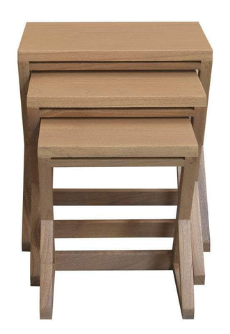 Solid Mahogany Timber Nest Of Tables - Set Of 3 White/Natural