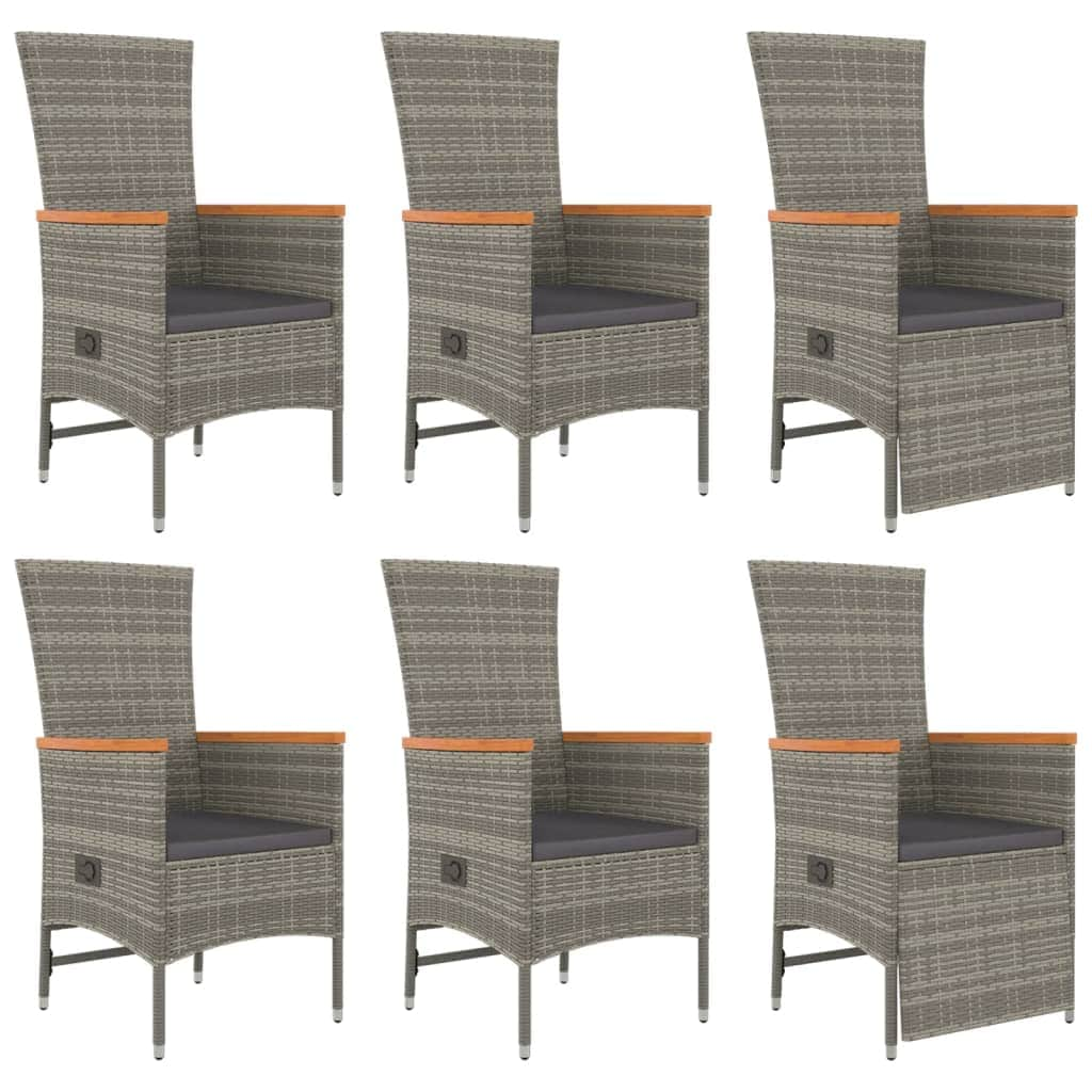 Sophisticated Garden Retreat: 7-Piece Grey Poly Rattan Dining Set with Cushions