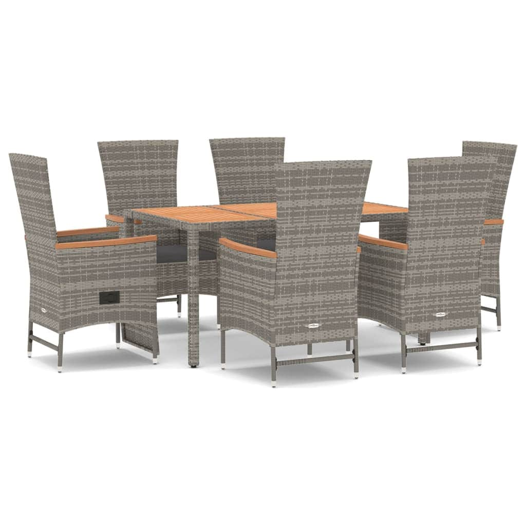 Sophisticated Garden Retreat: 7-Piece Grey Poly Rattan Dining Set with Cushions