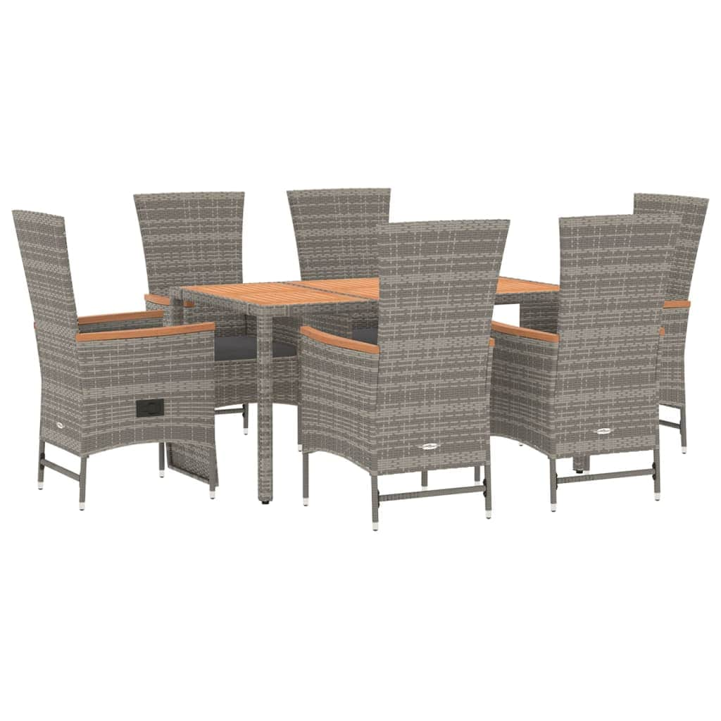 Sophisticated Garden Retreat: 7-Piece Grey Poly Rattan Dining Set with Cushions