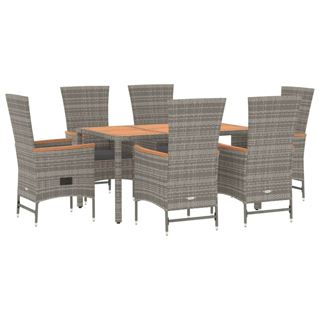 Sophisticated Garden Retreat: 7-Piece Grey Poly Rattan Dining Set with Cushions