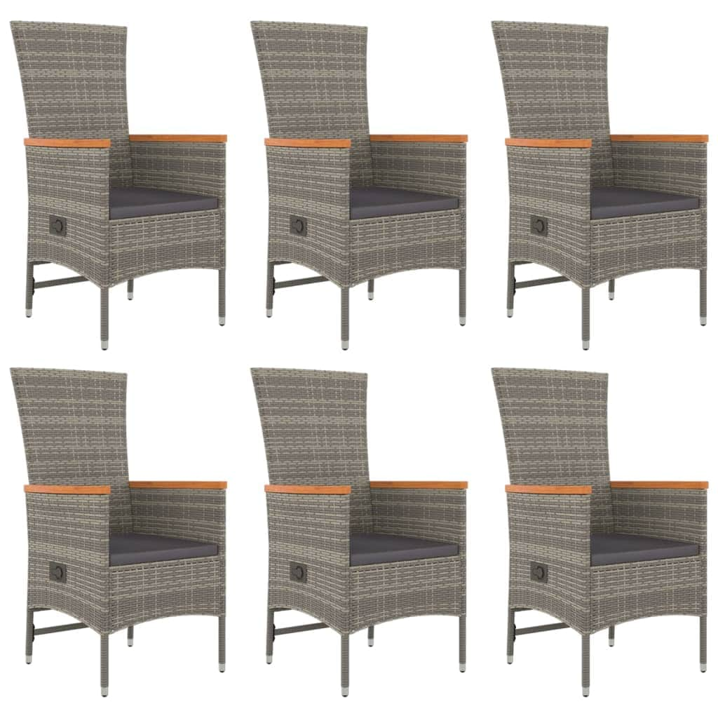 Sophisticated Garden Retreat: 7-Piece Grey Poly Rattan Dining Set with Cushions