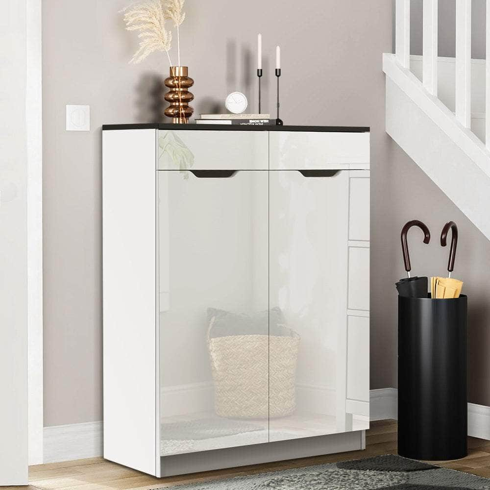 Spacious White Shoe Rack Cabinet - 30 Pairs