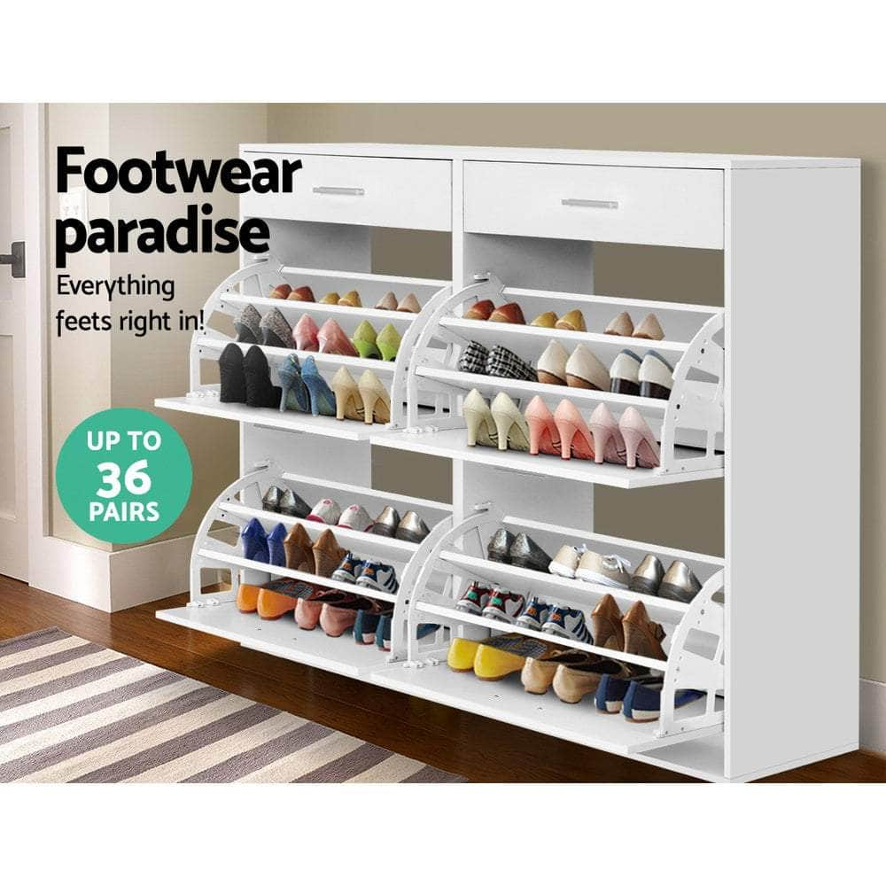 Spacious White Shoe Rack Cabinet - 36 Pairs