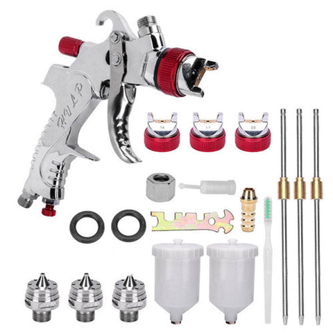 Spray Gun Kit Hvlp Gravity Feed Air Paint Sprayer 3 Nozzles 1.4Mm 1.7Mm 2Mm