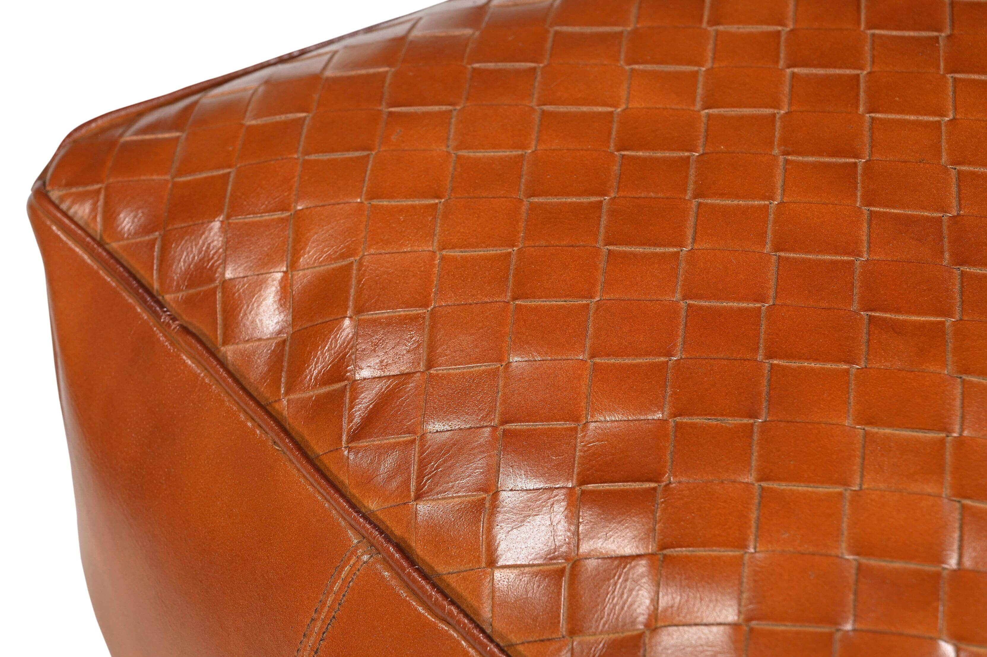 Square Latticed Leather Ottoman