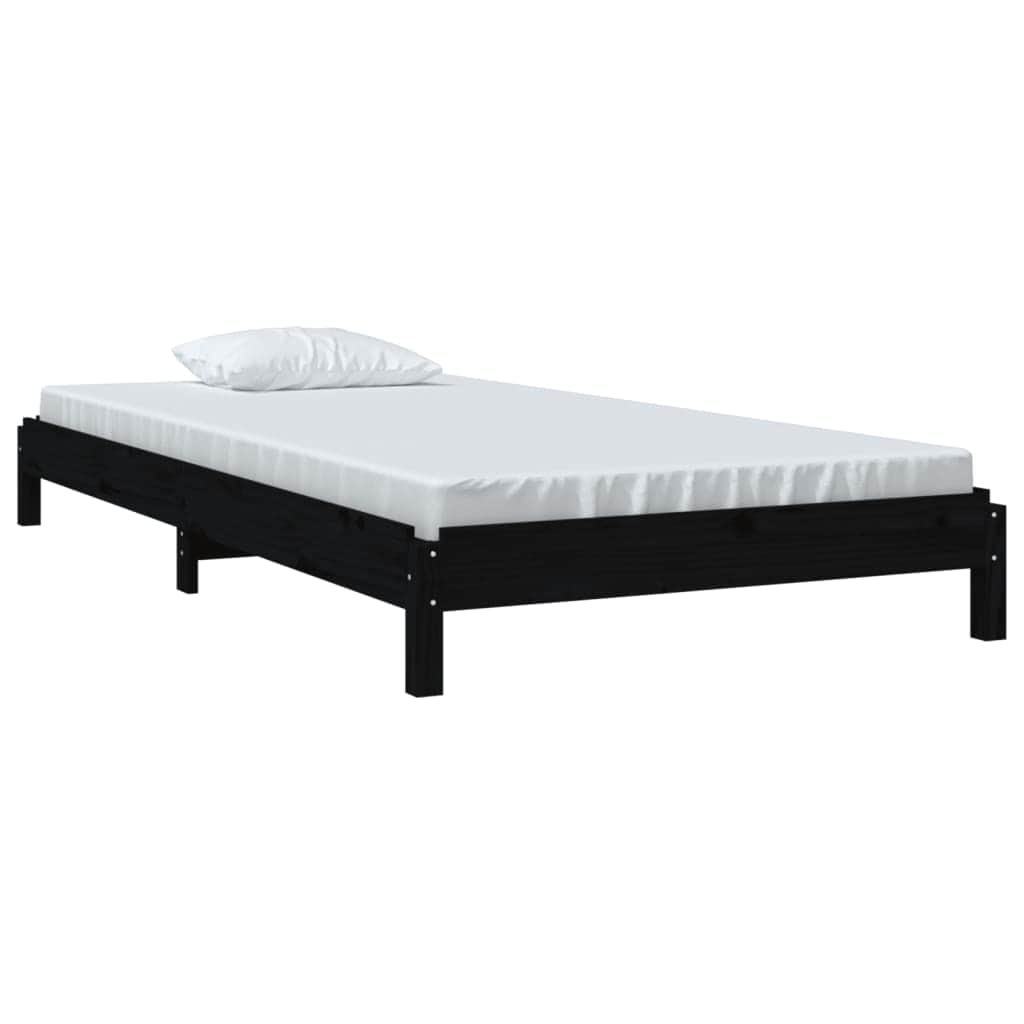 Stack Bed Black Solid Wood Pine Single Size