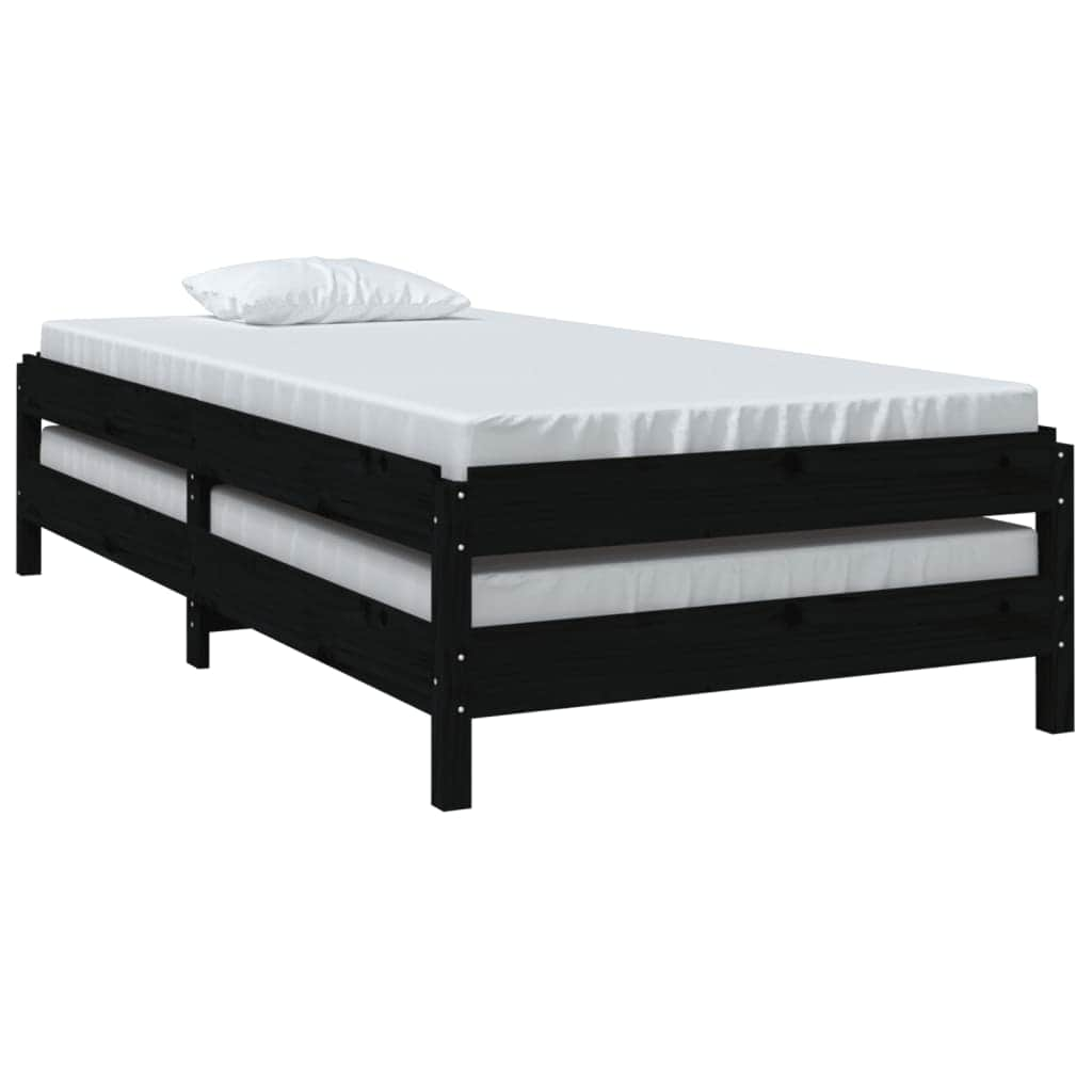 Stack Bed Black Solid Wood Pine Single Size