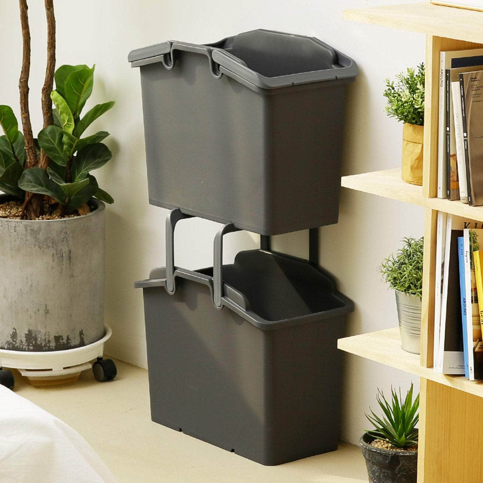 Stackable Laundry Basket Set of 2 - Dark Grey