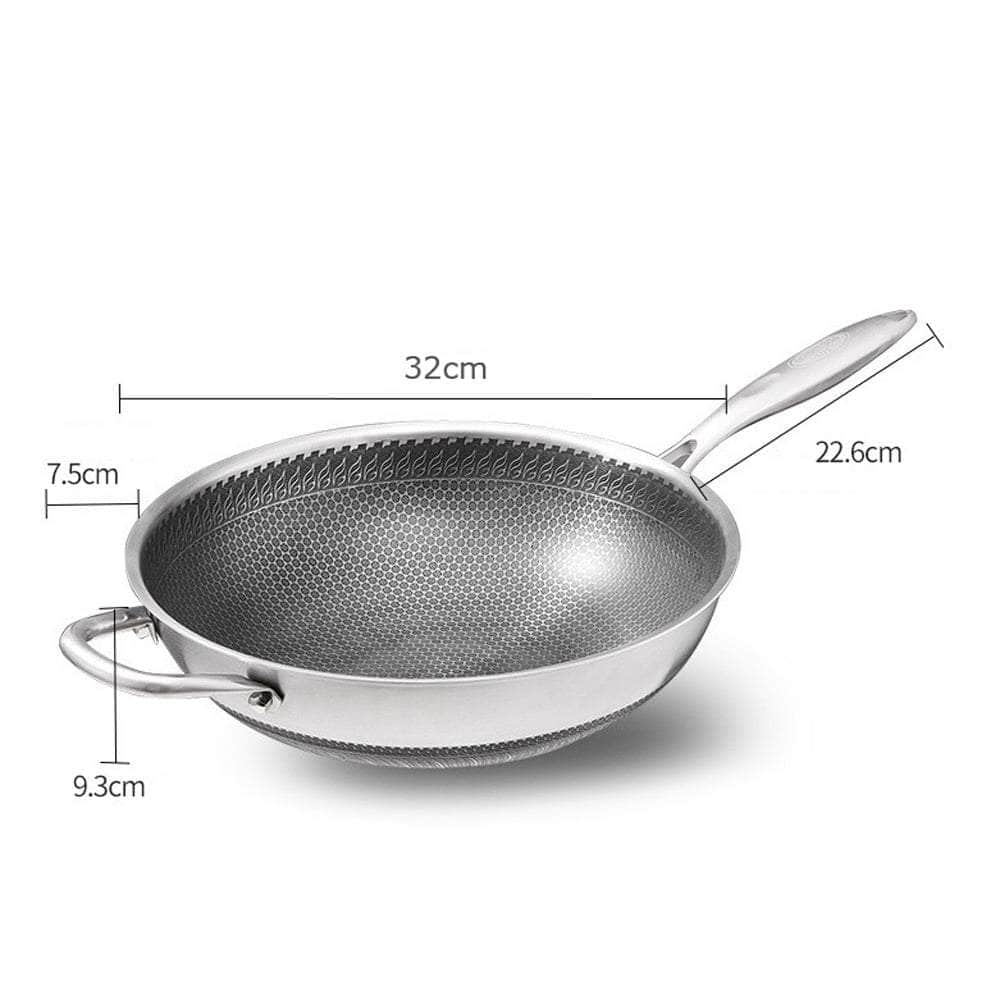 Stainless Steel 34Cm Non-Stick Stir Fry Cooking Wok Pan With Lid Double Sided