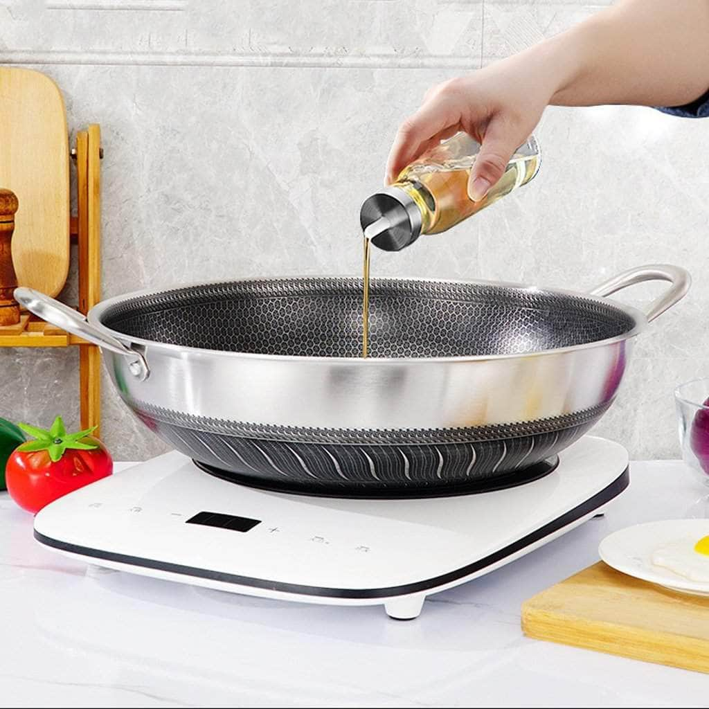 Stainless Steel 38Cm Double Ear Non-Stick Without Lid Honeycomb Double Sided No Lid