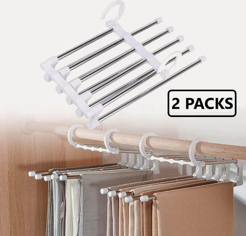 2 Stainless Steel Adjustable 5 In 1 Pants Hangers Non-Slip Space Saving