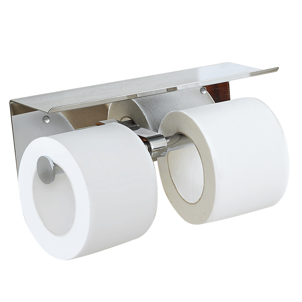 Stainless Steel Double Toilet Paper Holder Towel Roll Tissue Rack Storage Shelf