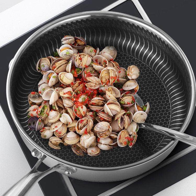 Stainless Steel Frying Pan Non-Stick Cooking Frypan 32Cm Honeycomb Double Sided