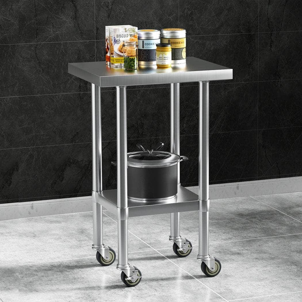 Stainless Steel Kitchen Benches Work Bench Wheels 61X46CM 430