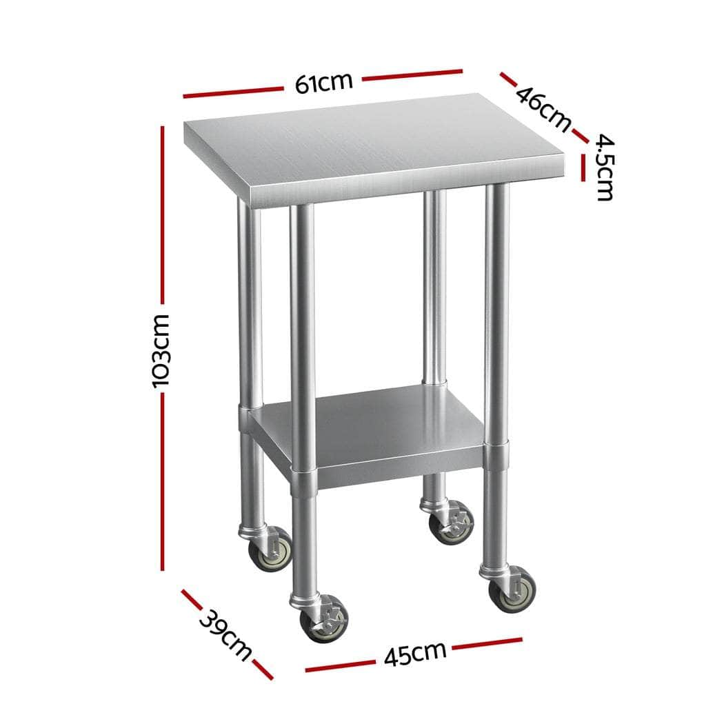 Stainless Steel Kitchen Benches Work Bench Wheels 61X46CM 430