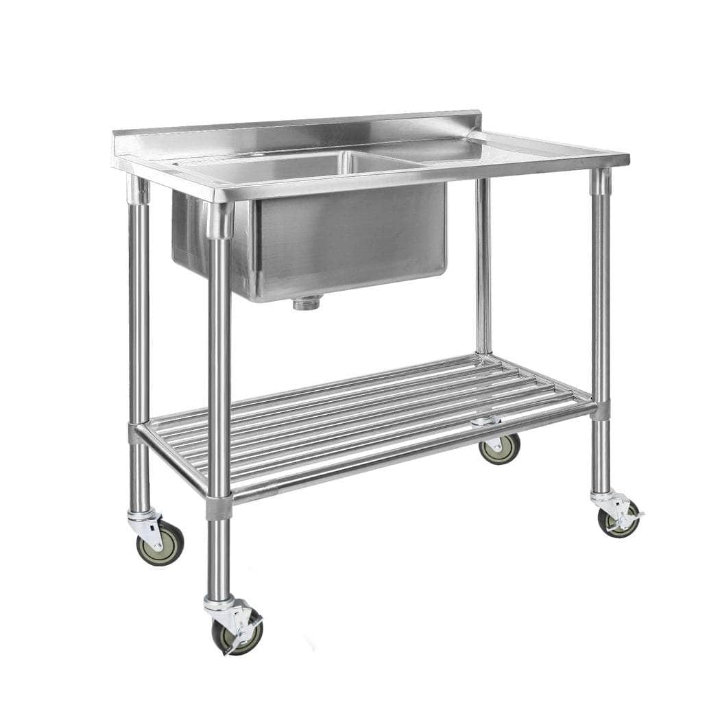 Stainless Steel Sink Bench Kitchen Work Benches Bowl Wheels 304