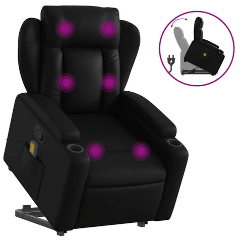 Stand up Massage Recliner Chair Black Faux Leather