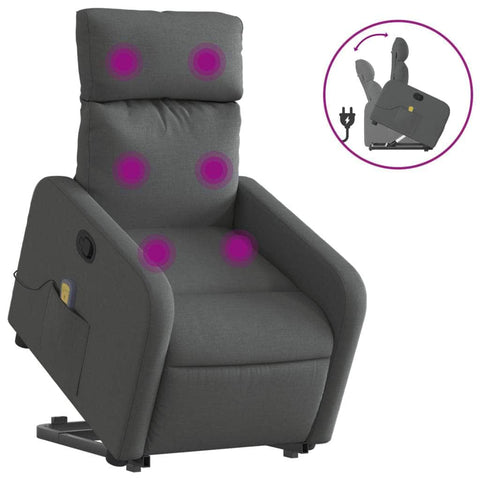 Stand up Massage Recliner Chair Dark Grey-Fabric