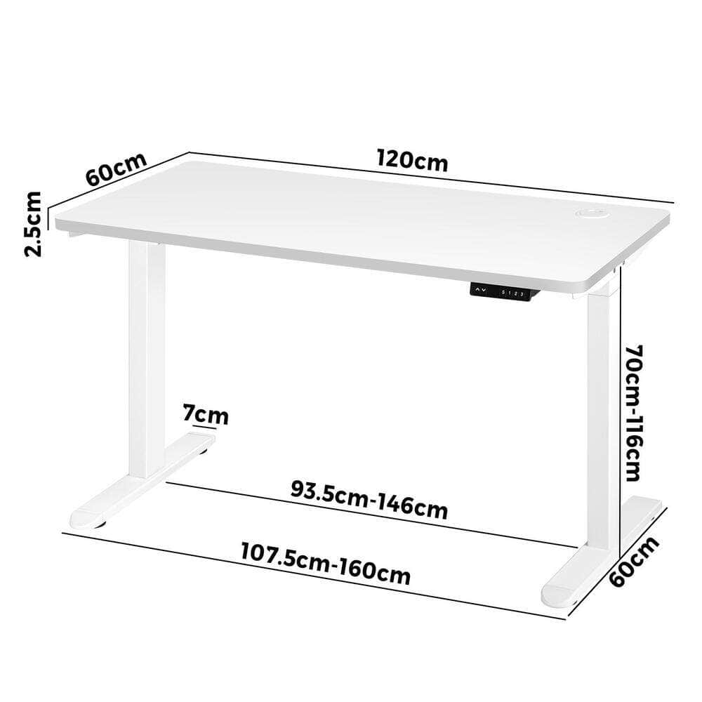 Standing Desk Dual Motor Electric Height Adjustable Sit Stand Table 120cm All White