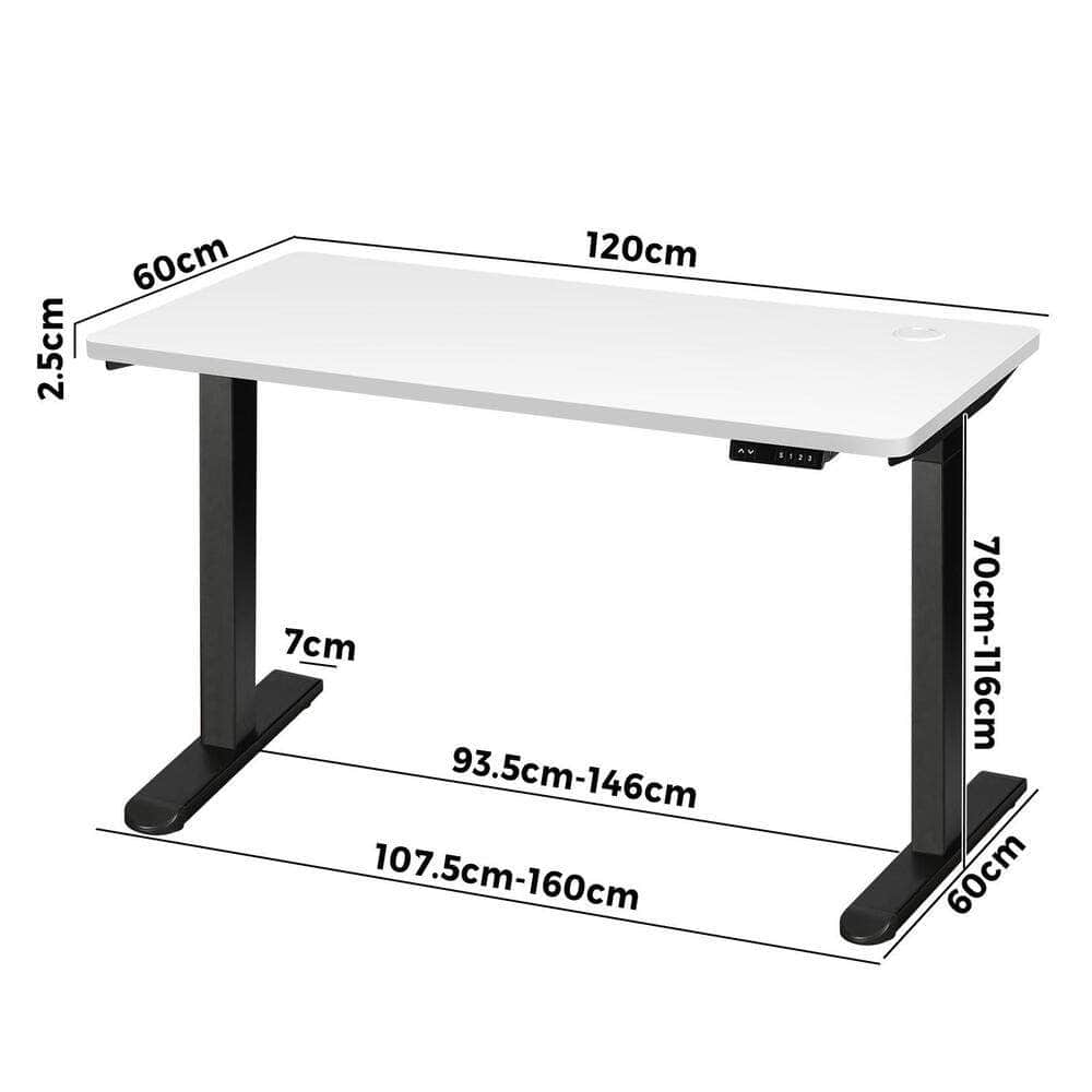 Standing Desk Dual Motor Electric Height Adjustable Sit Stand Table 120cm Black and White