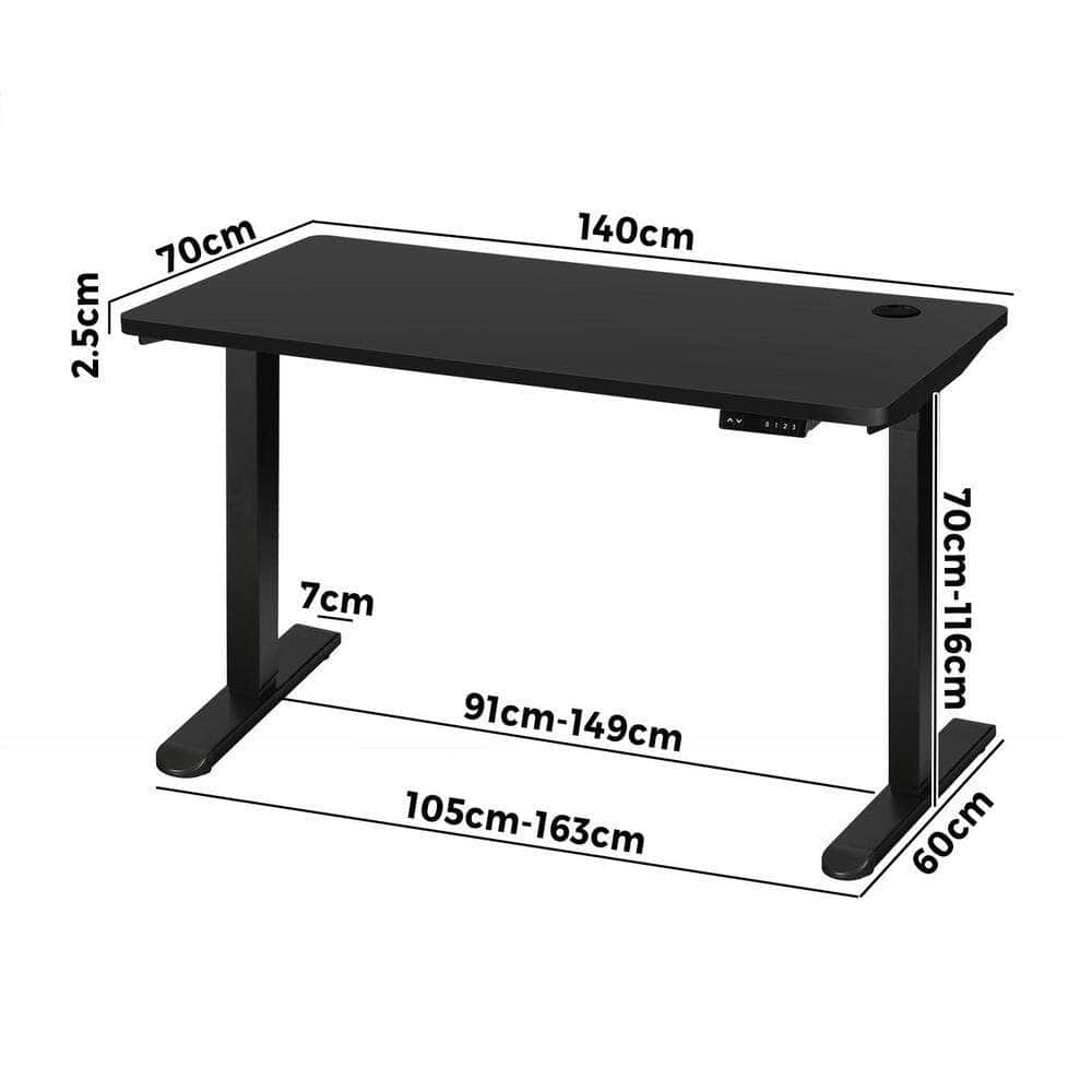 Standing Desk Electric Height Adjustable Motorised Sit Stand Desk 140cm All Black