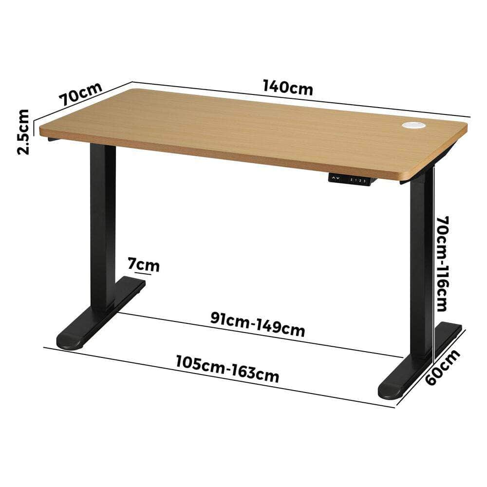 Standing Desk Electric Height Adjustable Motorised Sit Stand Desk 140cm Black and Oak