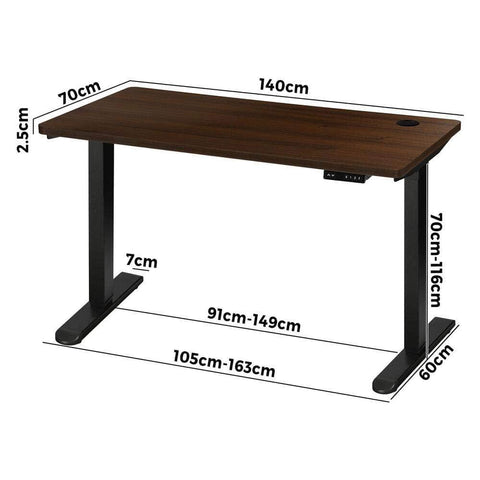 Standing Desk Electric Height Adjustable Motorised Sit Stand Desk 140cm Black and Walnut