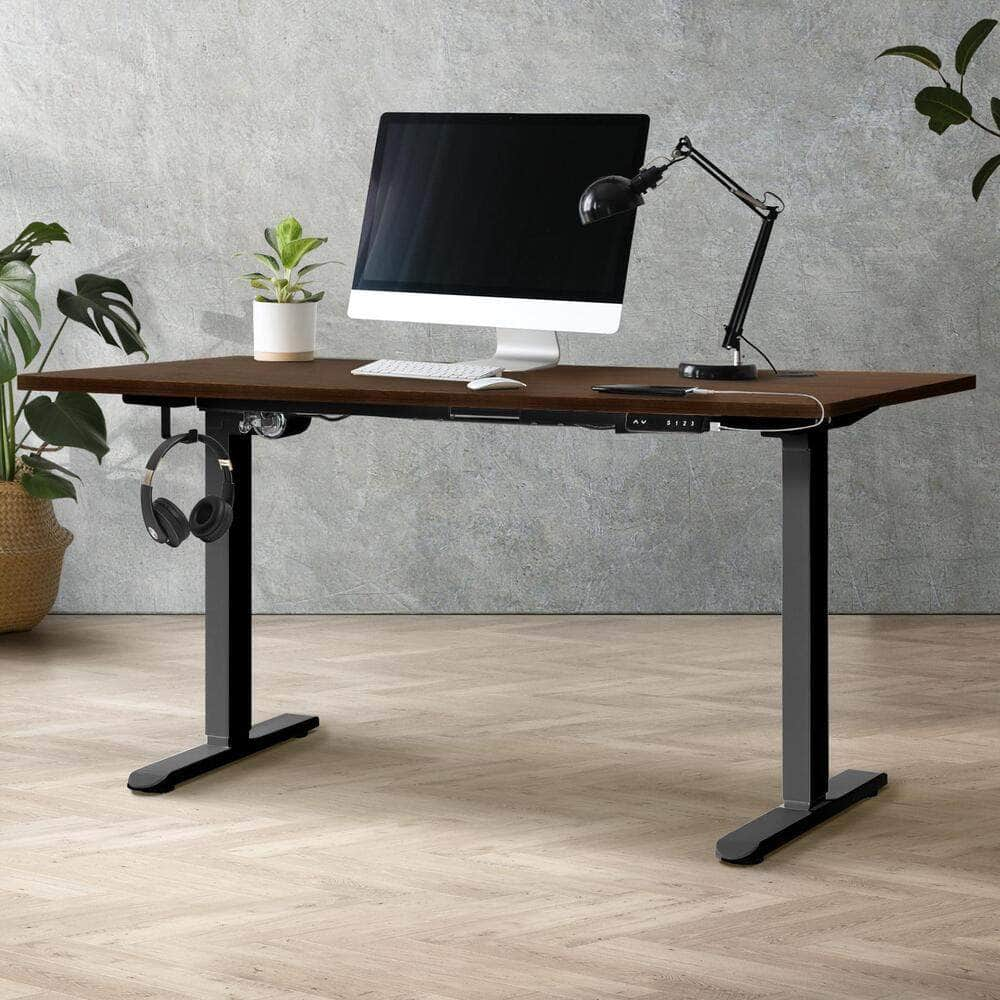 Standing Desk Electric Height Adjustable Motorised Sit Stand Desk 140cm Black and Walnut