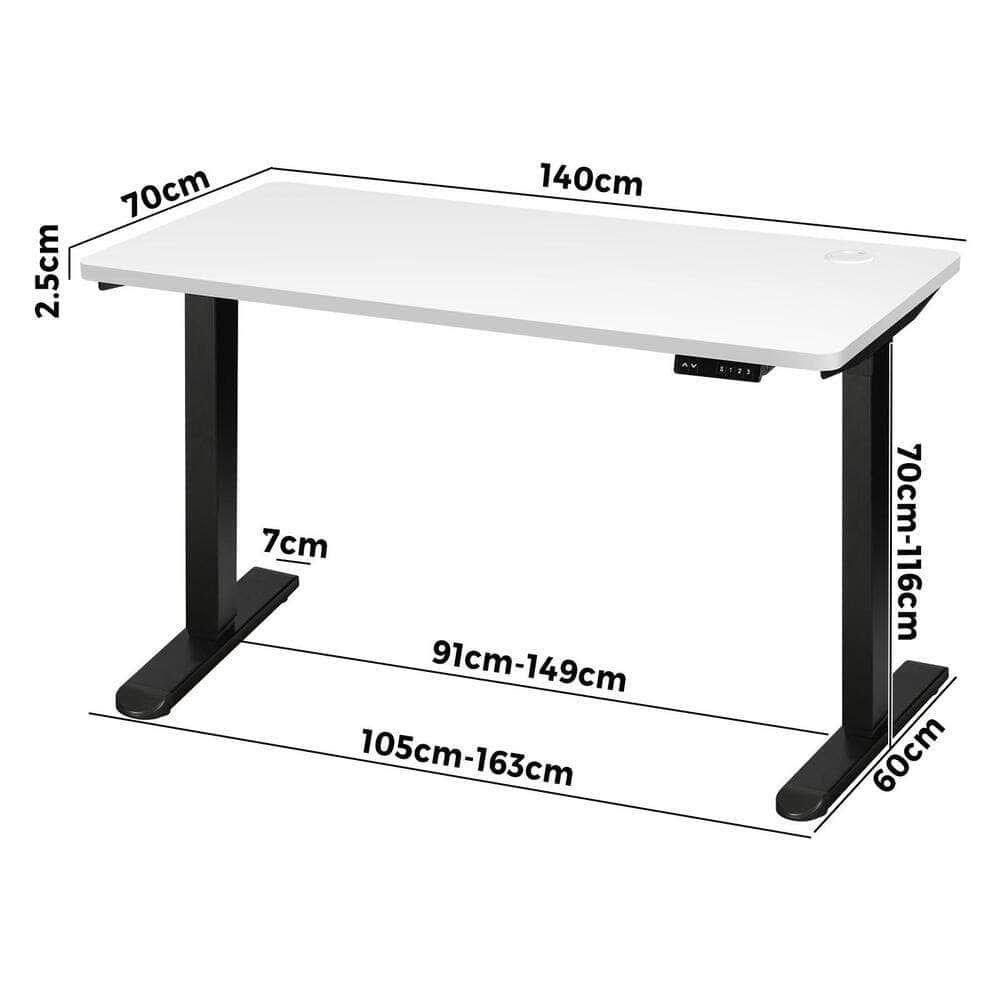 Standing Desk Electric Height Adjustable Motorised Sit Stand Desk 140cm Black and White