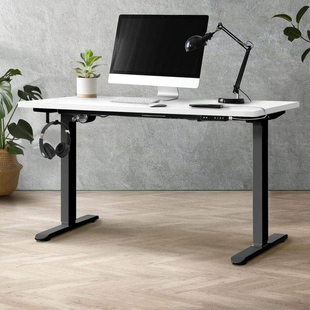 Standing Desk Electric Height Adjustable Motorised Sit Stand Desk 140cm Black and White