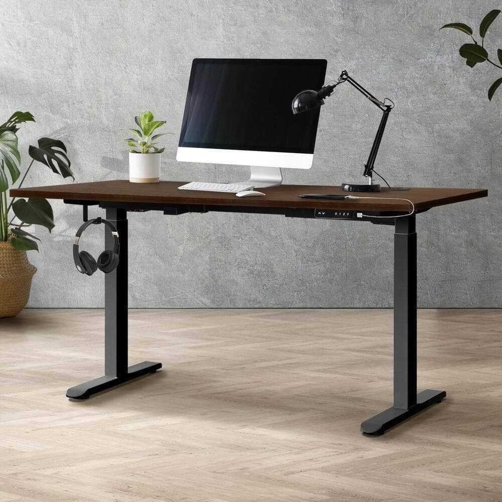 Standing Desk Electric Height Adjustable Motorised Sit Stand Desk 150cm Black and Walnut