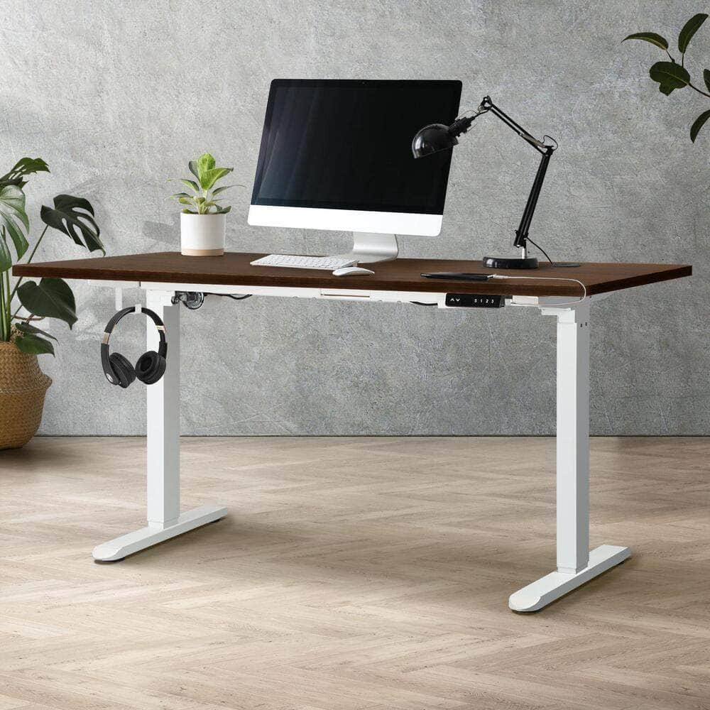 Standing Desk Electric Height Adjustable Motorised Sit Stand Desk 150cm White and Walnut