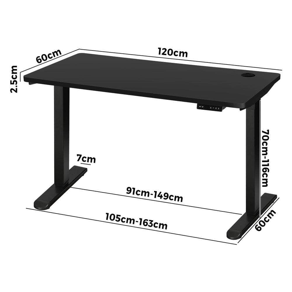 Standing Desk Electric Height Adjustable Motorised Sit Stand Desk Rise Black Top and Black Frame