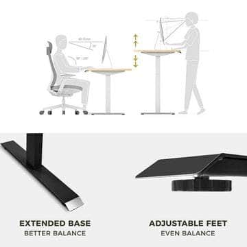 Standing Desk Height Adjustable Sit Stand Motorised Grey Dual Motors Frame Top