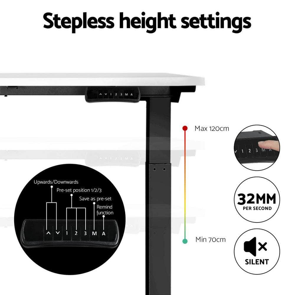 Standing Desk Motorised Dual Motor White 140Cm