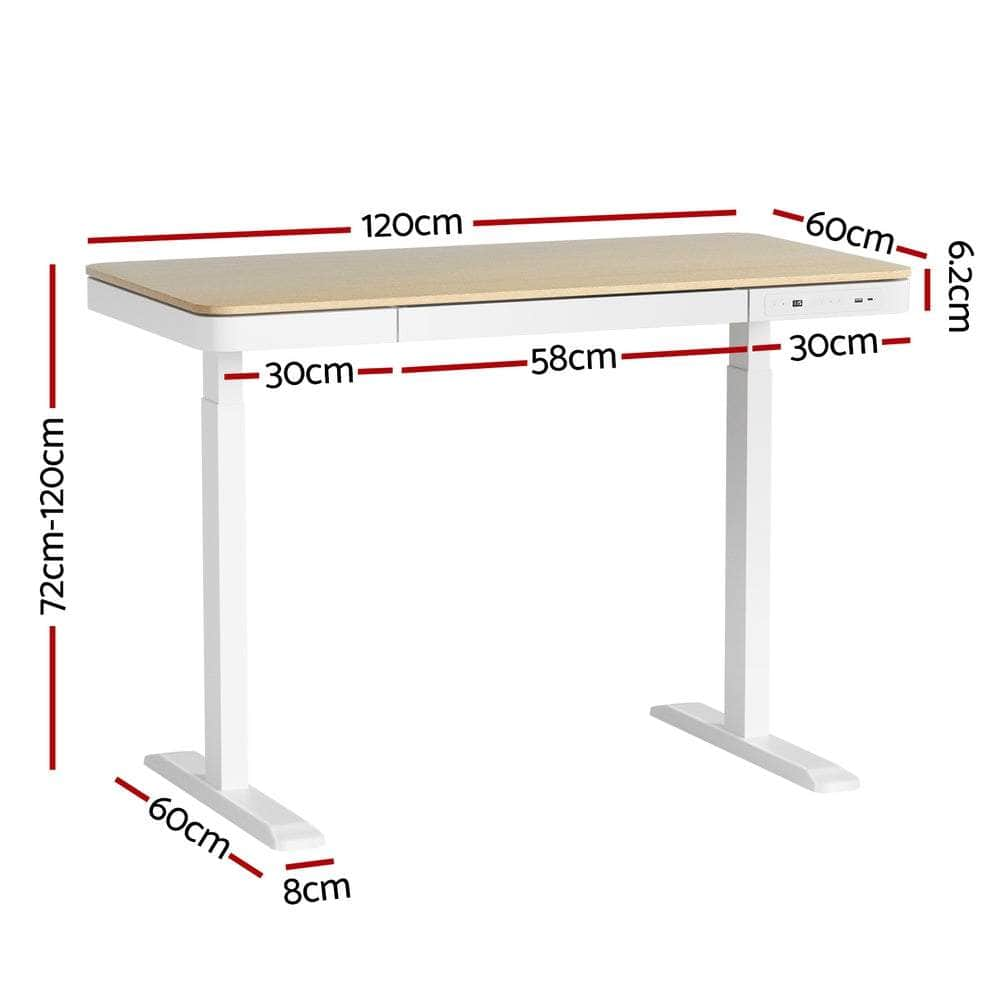 Standing Desk Motorised Electric Dual Motor Draw 120Cm Oak