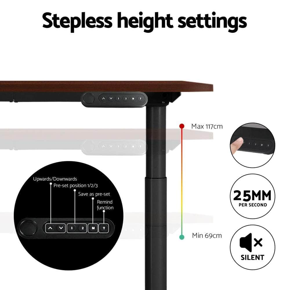 Standing Desk Motorised Electric Dual Motor Walnut 140Cm