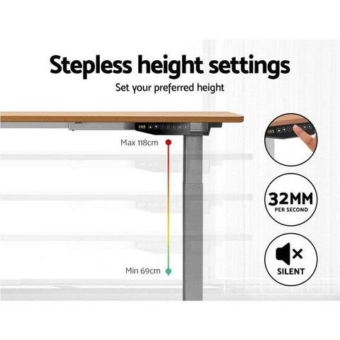 Standing Desk Sit Stand Table Riser Wooden Computer Laptop Desks Motorised Dual Motors 140cm