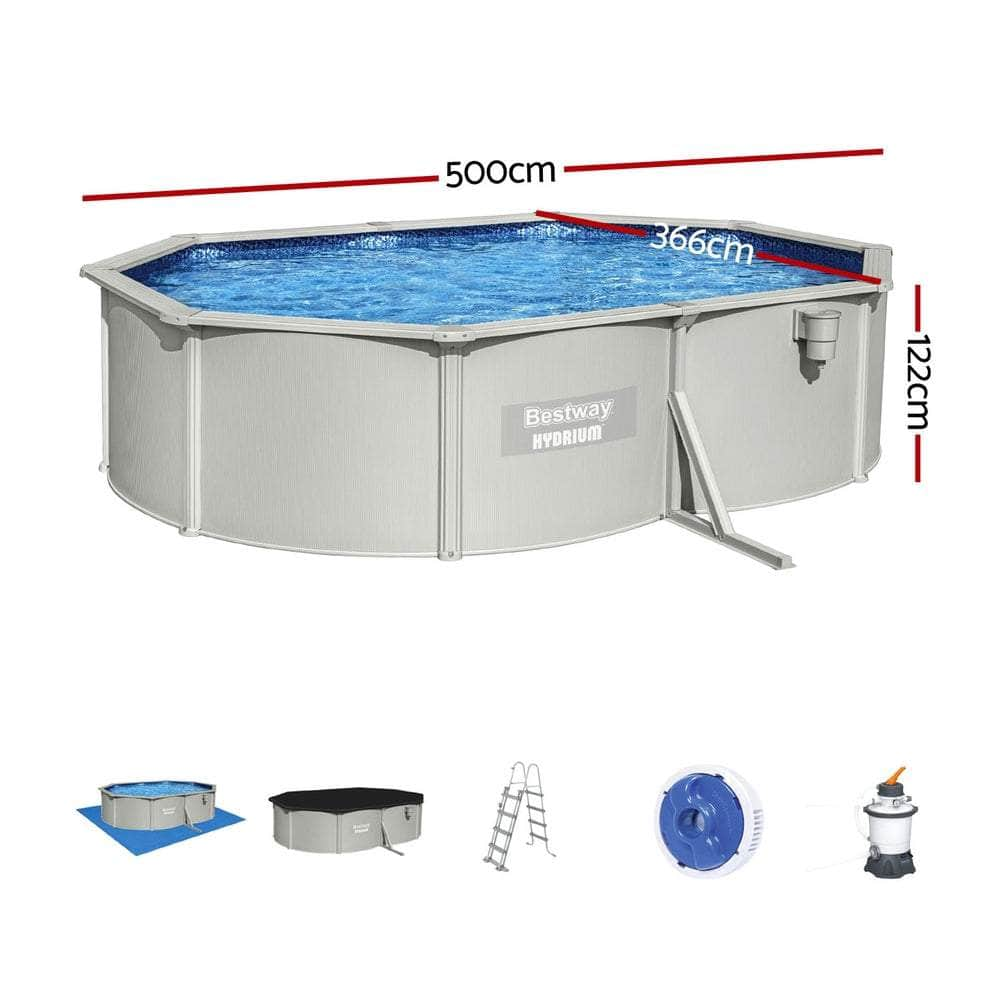 Steel Frame Above Ground Pool 500x366x122cm with Filter Pump Ladder