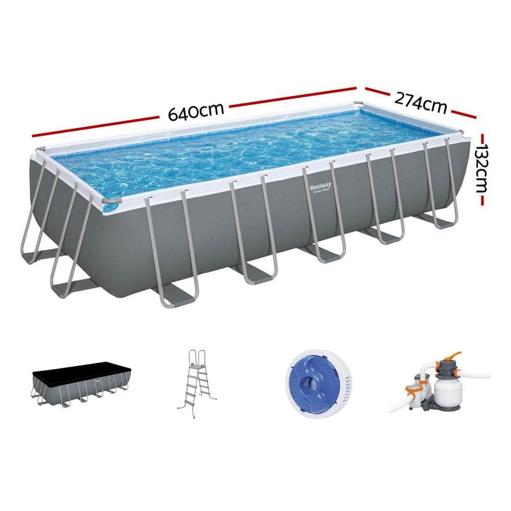 Steel Frame Above Ground Pool 640x274x132cm w/ Pump & Ladder