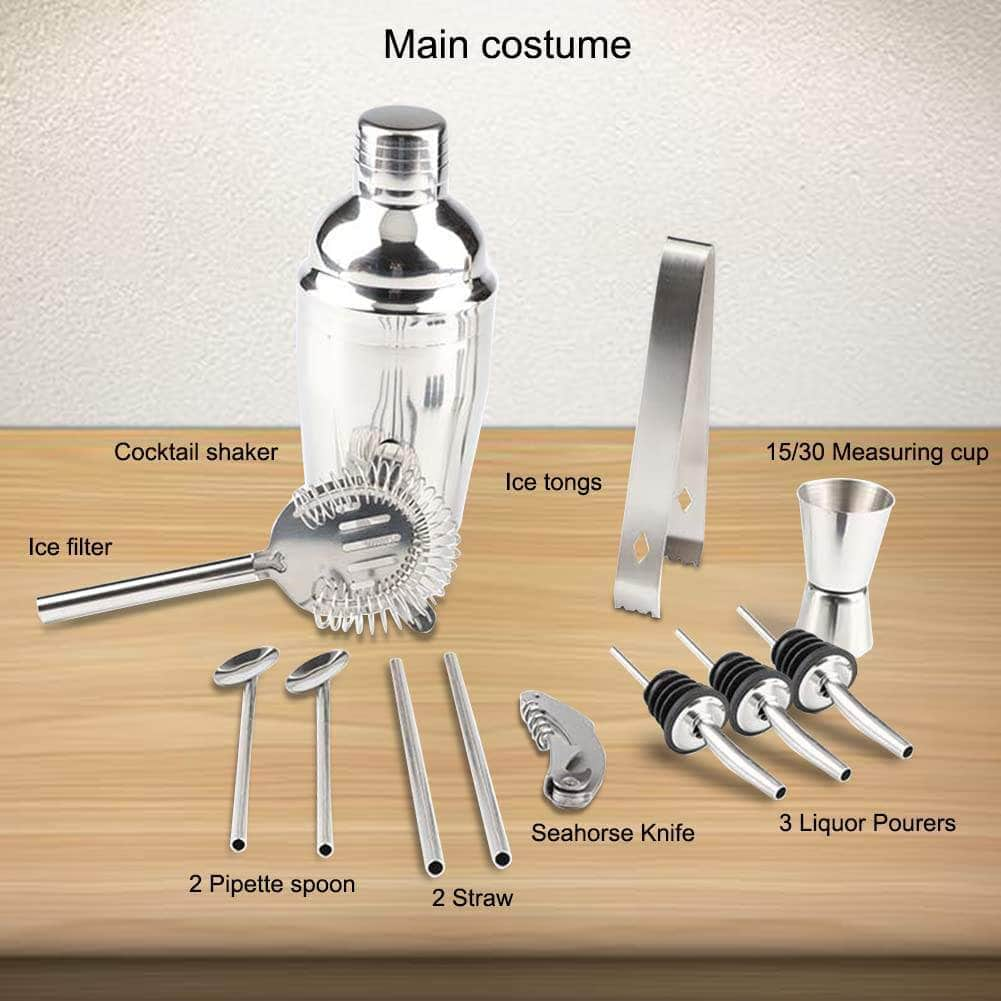 Steel Shaker Cocktail Bar Set Kit With 13 Pieces Bar Utensils