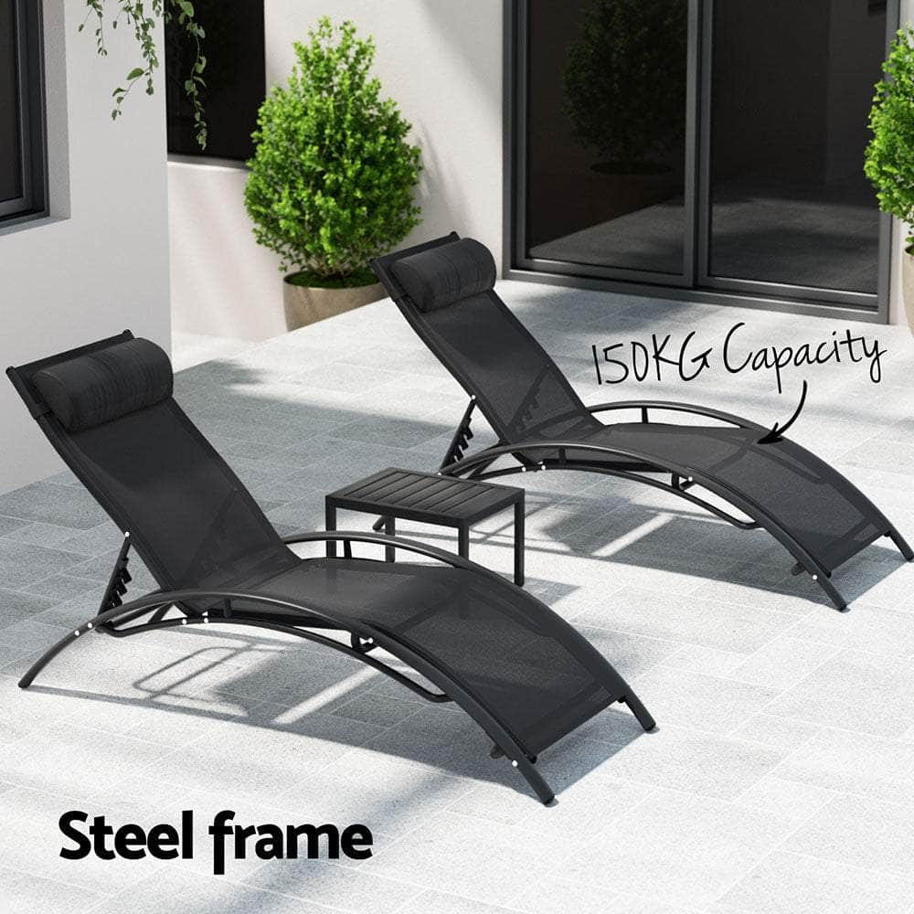 Steel Table Chairs Patio Furniture Garden Lounger