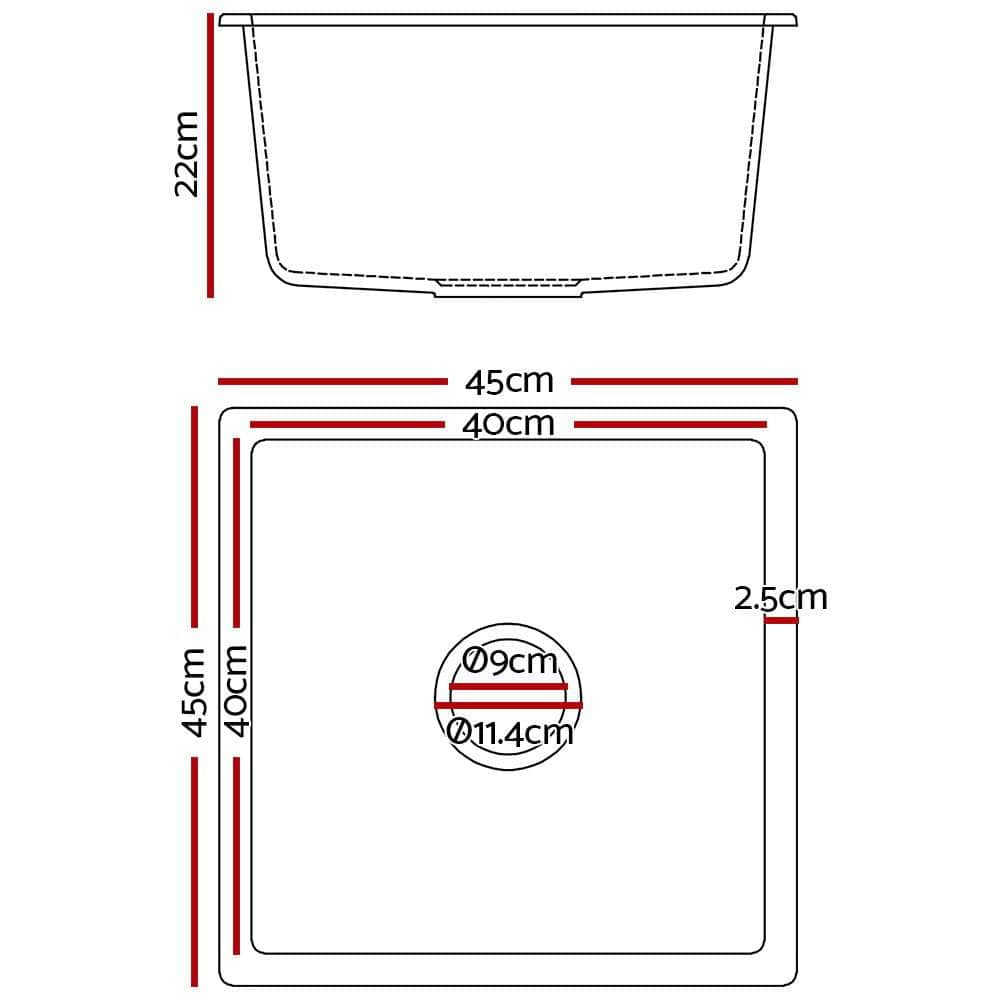 Stone Kitchen Sink 450X450Mm Granite Under/Topmount Basin Bowl Laundry White